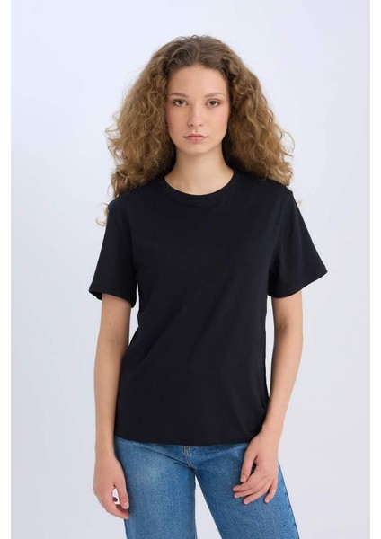 Regular Fit Bisiklet Yaka Basic Düz Kısa Kollu Tişört Black modelleri