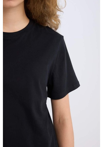 Regular Fit Bisiklet Yaka Basic Düz Kısa Kollu Tişört Black indirimleri