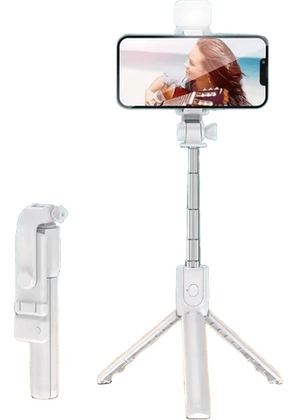 Bluetooth Uzaktan Uzatılabilir Telefon Tripod Kablosuz Selfie Çubuğu Tripod Standı iPhone Için 15 Samsuing Telefon Tiktok Canlı Akış:ışık Yok Siyah (Yurt Dışından)