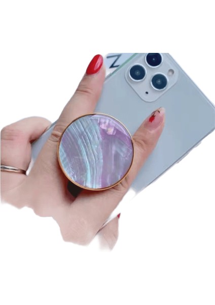 Ins Yuvarlak Deniz Kabuğu Krom Telefon Kavrama iPhone Samsung Huawei Xiaomi Evrensel Parmak Braketi Standı Tutucu:mor (Yurt Dışından)