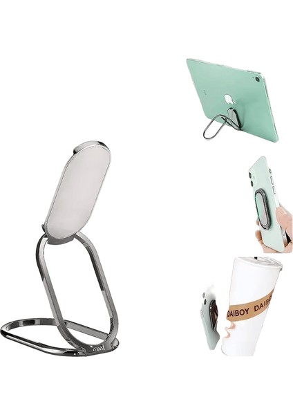 Evrensel Telefon Parmak Halkası Tutucu Kickstand Katlanabilir Ultra Ince Cep Telefonu iPhone 15 14 13 Por iPad Tabletler Için Arka Kavrama Standı :gümüş (Yurt Dışından)