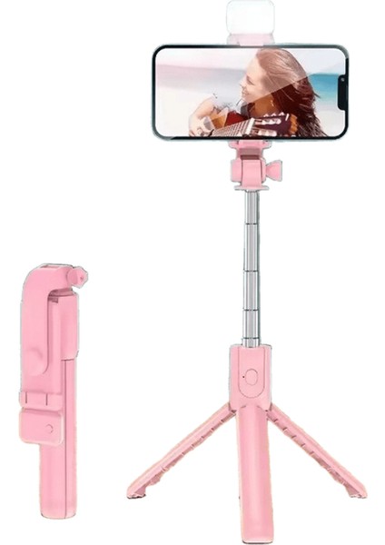 Bluetooth Kablosuz Cep Telefonu Selfie Çubuğu Tripod Telefon Tutucu Dolgu Işığı ile Monopod Uzaktan Kumanda Deklanşör iPhone Xiaomi Için Siyah Dolgu Işığı (Yurt Dışından)