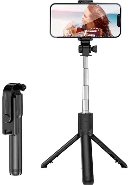 Bluetooth Uzaktan Uzatılabilir Telefon Tripod Kablosuz Selfie Çubuğu Tripod Standı iPhone Için 15 Samsuing Telefon Tiktok Canlı Akış:ışık Yok Siyah (Yurt Dışından)