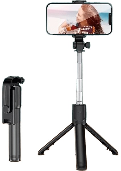 Bluetooth Kablosuz Cep Telefonu Selfie Çubuğu Tripod Telefon Tutucu Dolgu Işığı ile Monopod Uzaktan Kumanda Deklanşör iPhone Xiaomi Için:siyah (Yurt Dışından)
