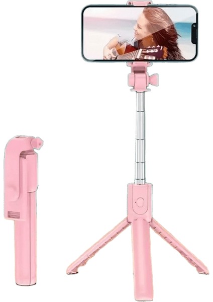 Bluetooth Kablosuz Cep Telefonu Selfie Çubuğu Tripod Telefon Tutucu Dolgu Işığı ile Monopod Uzaktan Kumanda Deklanşör iPhone Xiaomi Için :pembe Dolgu Işığı (Yurt Dışından)