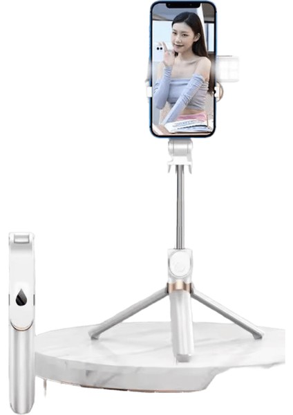 Taşınabilir Kablosuz Uzaktan Deklanşör Selfie Çubuğu Tripod iPhone 14 13 Pro Max Android Xiaomi Cep Telefonu Standı Tutucu Aksesuarları :siyah ve Beyaz (Yurt Dışından)