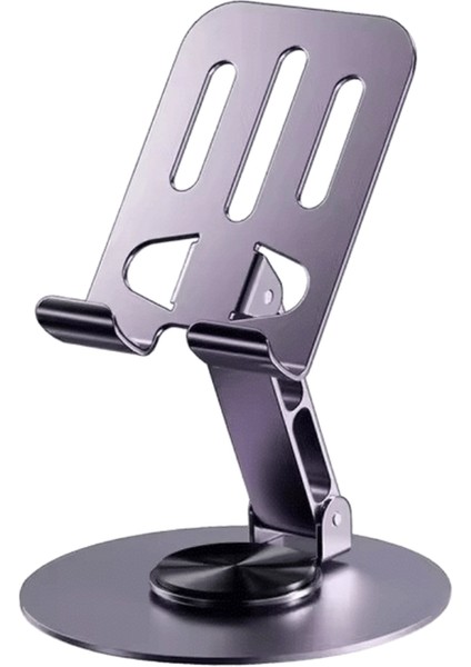 Metal Telefon Tablet Tutucu 360 ° Döndürme Kaymaz Katlanabilir Ayarlanabilir Esnek Taşınabilir Tembel Masaüstü Standı Akıllı Telefon Braketleri A Gri (1 Adet) (Yurt Dışından)