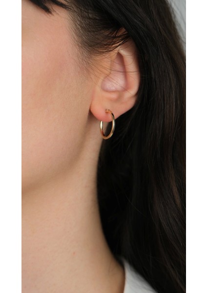 14 Ayar Altın İnce Sade Düz Halka Küpe 996