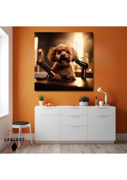 Tekli Kare Kanvas Pet Kuaför Fön Çektiren Poodle Köpek