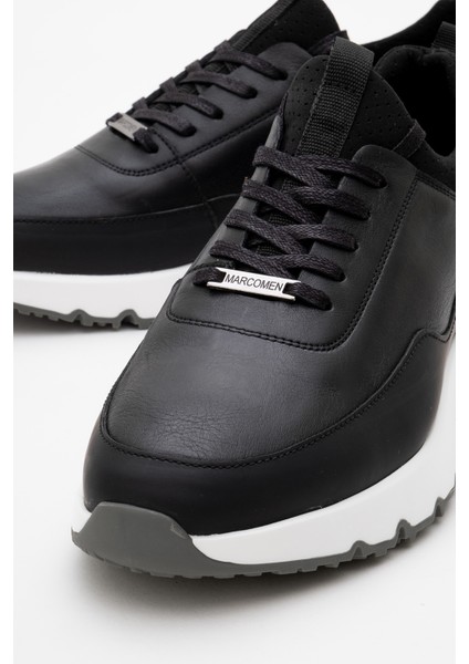 Erkek Kalın Taban Bağcıklı Sneaker Deri Mc 21323 Siyah modelleri