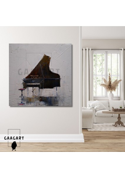 Tekli Kare Kanvas Yağlı Boya Görünümlü Piyano Tasarımı