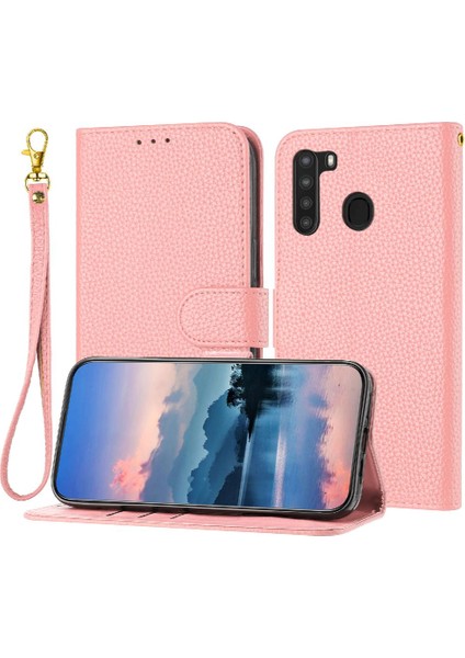 Samsung Galaxy A21 Için Telefon Kılıfı Cüzdan Pu Deri Flip Folio Litchi Kart (Yurt Dışından)