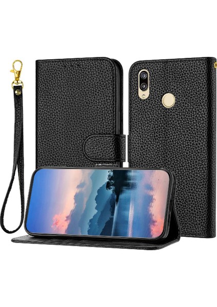 Telefon Kılıfı Için Huawei P20 Lite Flip Folio Pu Deri Litchi Desen Cüzdan (Yurt Dışından)