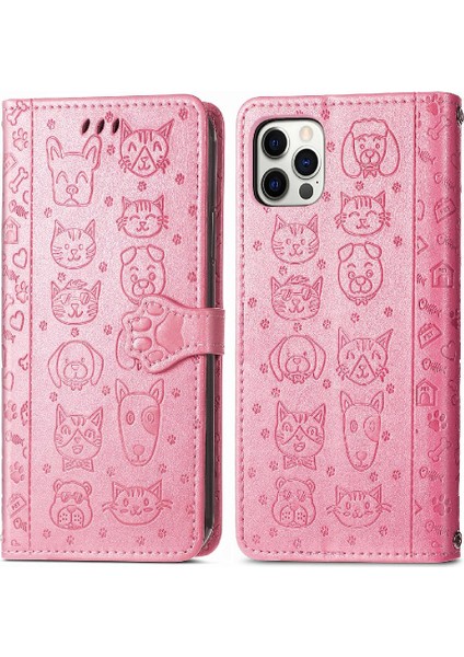 Iphone 12 Için Kılıf Promax Kısa Kayış Karikatür Hayvanlar Kapak Çevirin Deri (Yurt Dışından)