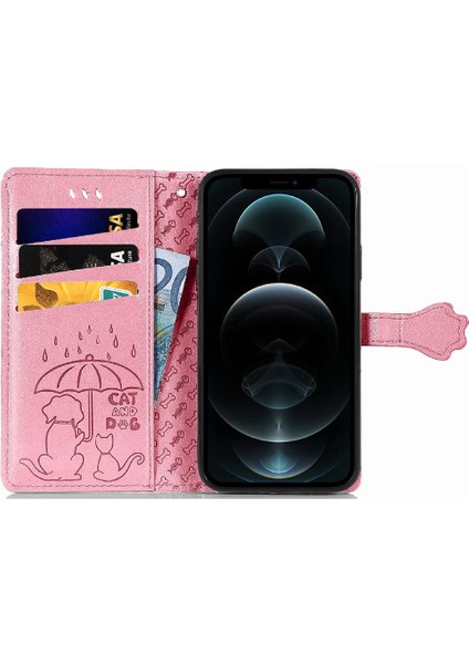 Iphone 12 Için Kılıf Promax Kısa Kayış Karikatür Hayvanlar Kapak Çevirin Deri (Yurt Dışından)