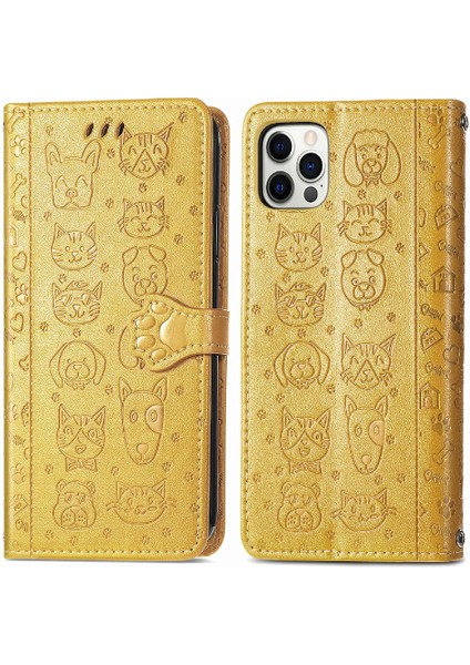 Iphone 12 Için Kılıf Promax Kısa Kayış Karikatür Hayvanlar Kapak Çevirin Deri (Yurt Dışından)