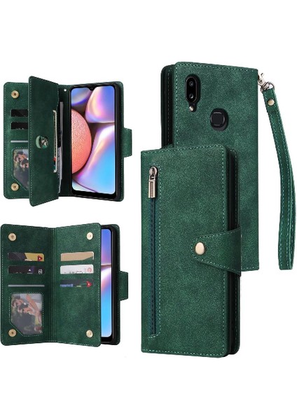 Samsung Galaxy A10S Için Kılıf El Kayışı Fermuar Kapak ile Manyetik Deri (Yurt Dışından)