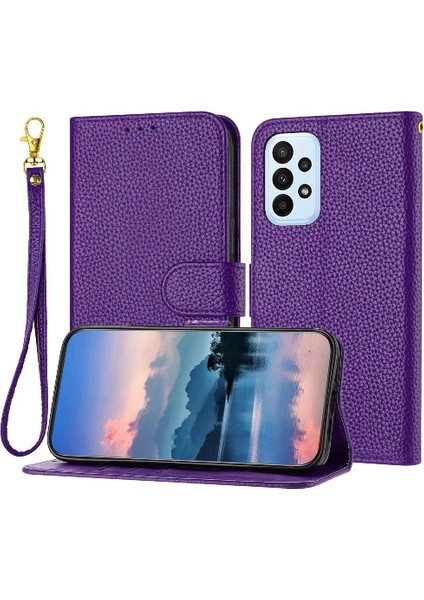 Telefon Kılıfı Için Samsung Galaxy PHONE/A52S Flip Folio Pu Deri Cüzdan Litchi (Yurt Dışından)