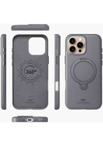 Apple iPhone 16 Pro Max Uyumlu Qpen Standlı Deri Magsafe Özellikli Kapak