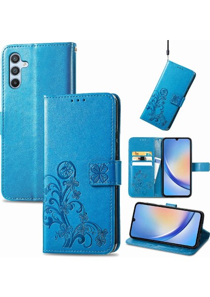 Samsung Galaxy A34 5g Zarif Iş Dört Yapraklı Yonca Flip Case (Yurt Dışından)