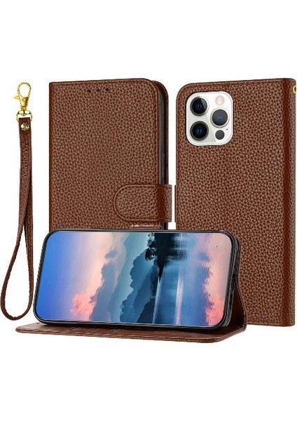 Iphone 12 Için Telefon Kılıfı Pro Max Flip Folio Pu Deri Litch Desen Cüzdan (Yurt Dışından)