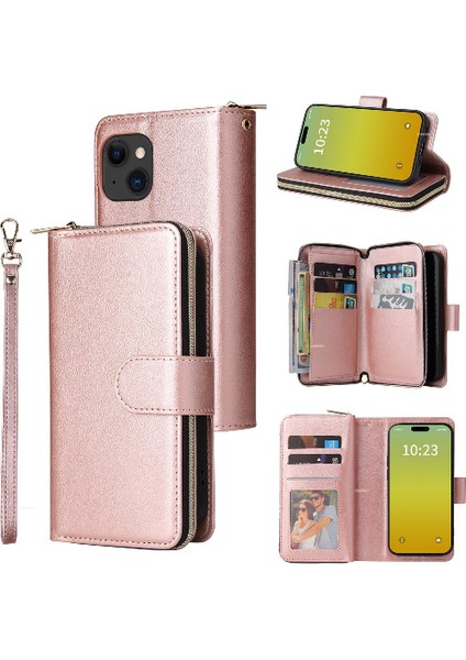 Iphone 15 Için Kılıf Kart Tutucu Fermuar Cep Cüzdan Kılıf 9 Kart Yuvaları ile (Yurt Dışından)