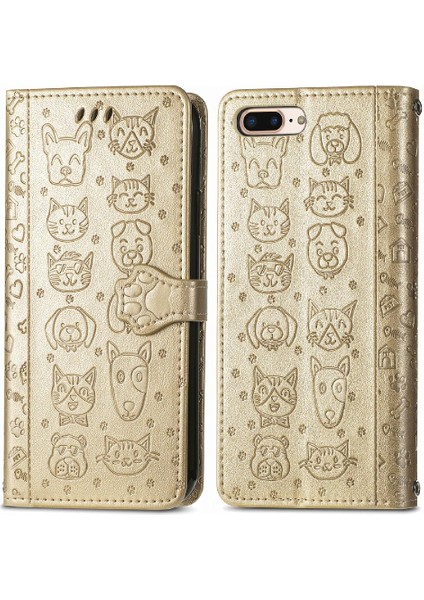 Iphone 8 Için Kılıf/7 Artı Karikatür Hayvanlar Kapak Çevirin Kısa Kayış Deri (Yurt Dışından)