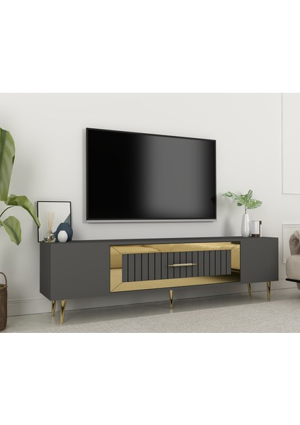 Lahor Tv Sehpası Tv Ünitesi Antrasit Altın fiyatları