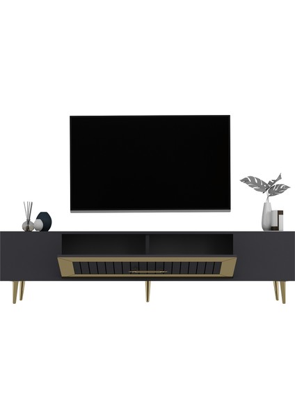 Lahor Tv Sehpası Tv Ünitesi Antrasit Altın modelleri