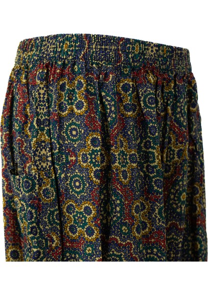 Kadın Şalvar Pamuklu Dokuma Viskon Kumaş Beli Lastikli Geniş Paça Rahat Kesim Tam Kalıp