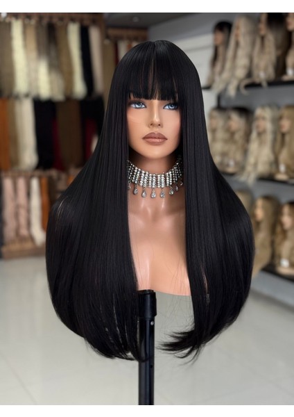 Siyah Uzun Düz Kahkülü Vip Peruk