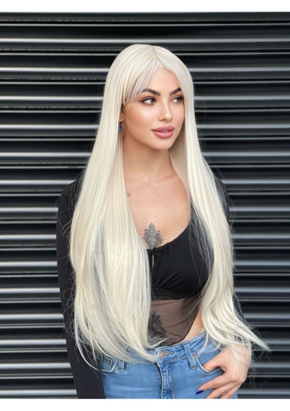 Lansman Düz Soğuk Sarı Model Peruk - 65-75 cm Fiber Sentetik Gerçek Saç Dokusunda fiyatları