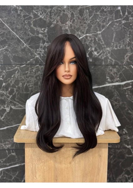 Koyu Kestane Özel Vip Peruk - Gerçek Saç Dokusunda