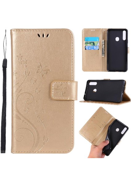 Samsung Galaxy A20S Kickstand Pu Deri Kart Tutucu Bilek Için Filp Durumda (Yurt Dışından)