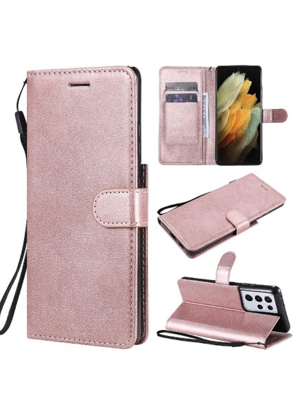 Kart Yuvası Klasik Düz Renk ile Samsung Galaxy S21 Ultra Için Flip Case (Yurt Dışından)