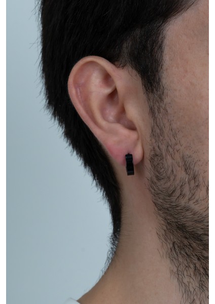 Ince Düz Unisex Halka Erkek Çelik Küpe Çifti 3 mm mse8