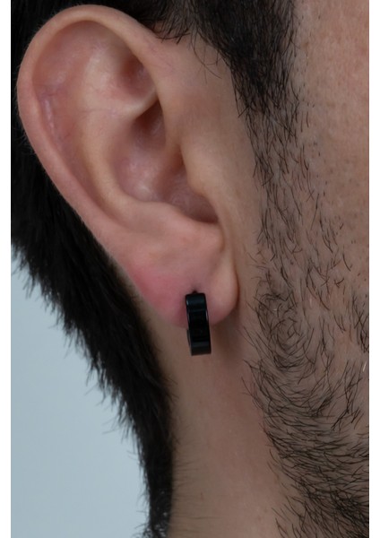 Ince Düz Unisex Halka Erkek Çelik Küpe Çifti 3 mm mse8