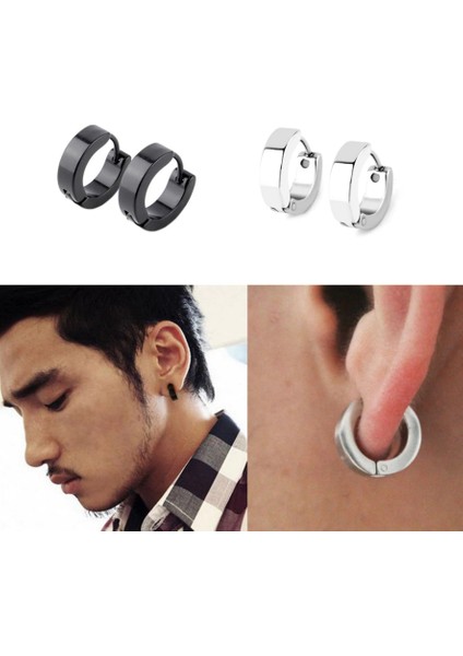 Ince Düz Unisex Halka Erkek Çelik Küpe Çifti 3 mm mse8