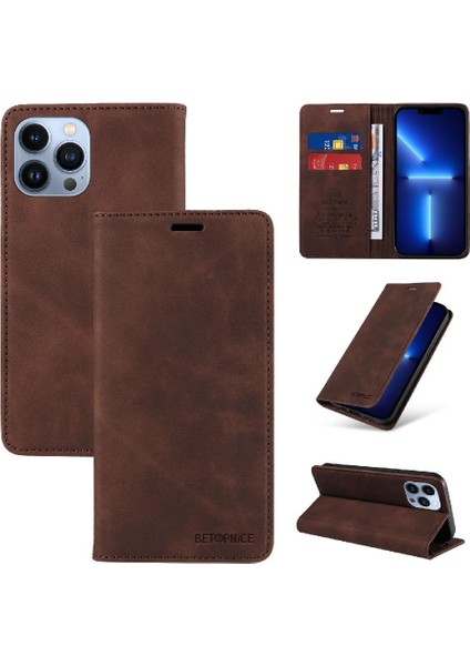 Iphone 13 Için Kılıf Pro Max Pu Deri Koruyucu Manyetik Folio Cüzdan (Yurt Dışından)