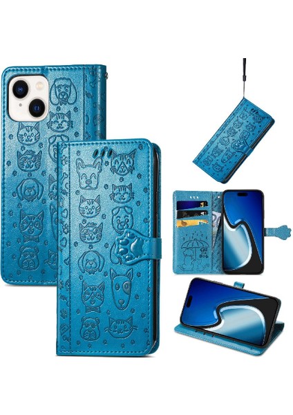 Iphone 15 Için Kılıf Artı Karikatür Hayvanlar Kısa Kayış Darbeye Deri (Yurt Dışından)