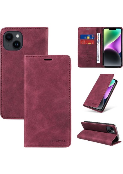 Iphone 15 Için Kılıf Manyetik Koruyucu Pu Deri Folio Cüzdan (Yurt Dışından)