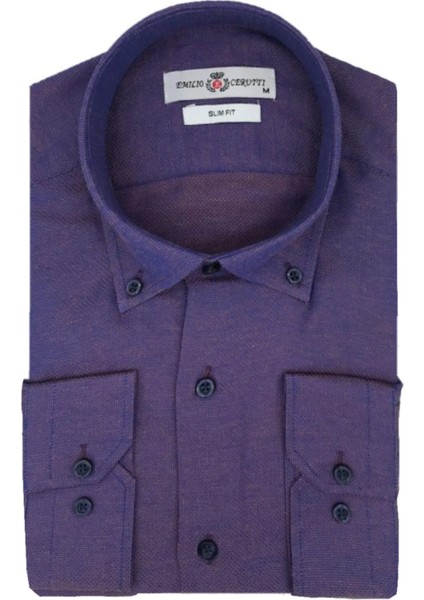 Mor Slim Fit Uzun Kollu Erkek Gömlek