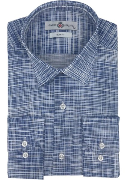 Indigo Beyaz Desenli Slim Fit Uzun Kollu Erkek Gömlek