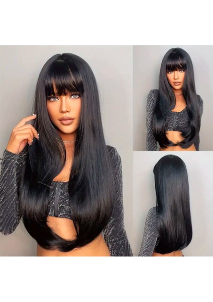 Medikal Siyah Düz Perçemli Peruk A+++ Kalite