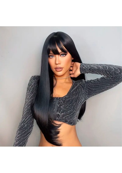 Medikal Siyah Düz Perçemli Peruk A+++ Kalite modelleri