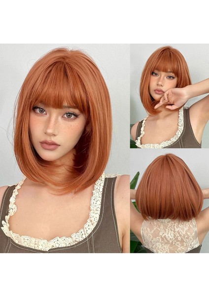 Bob Özel Perçemli Bakır Renk Peruk