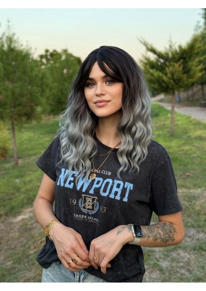 Siyah Gri Dalgalı Kısa Vip Peruk - Gerçek Saç Dokusunda