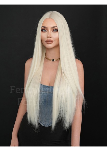 Soğuk Sarı Perçemsiz Düz Doğal Vip Peruk modelleri