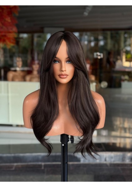 Koyu Kahve Uzun Perçemli Vip Peruk