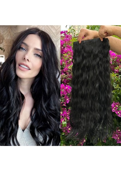 Siyah Yarımay +2 Yan Dalgalı Çıt Çıt - 65 cm Fiber Sentetik